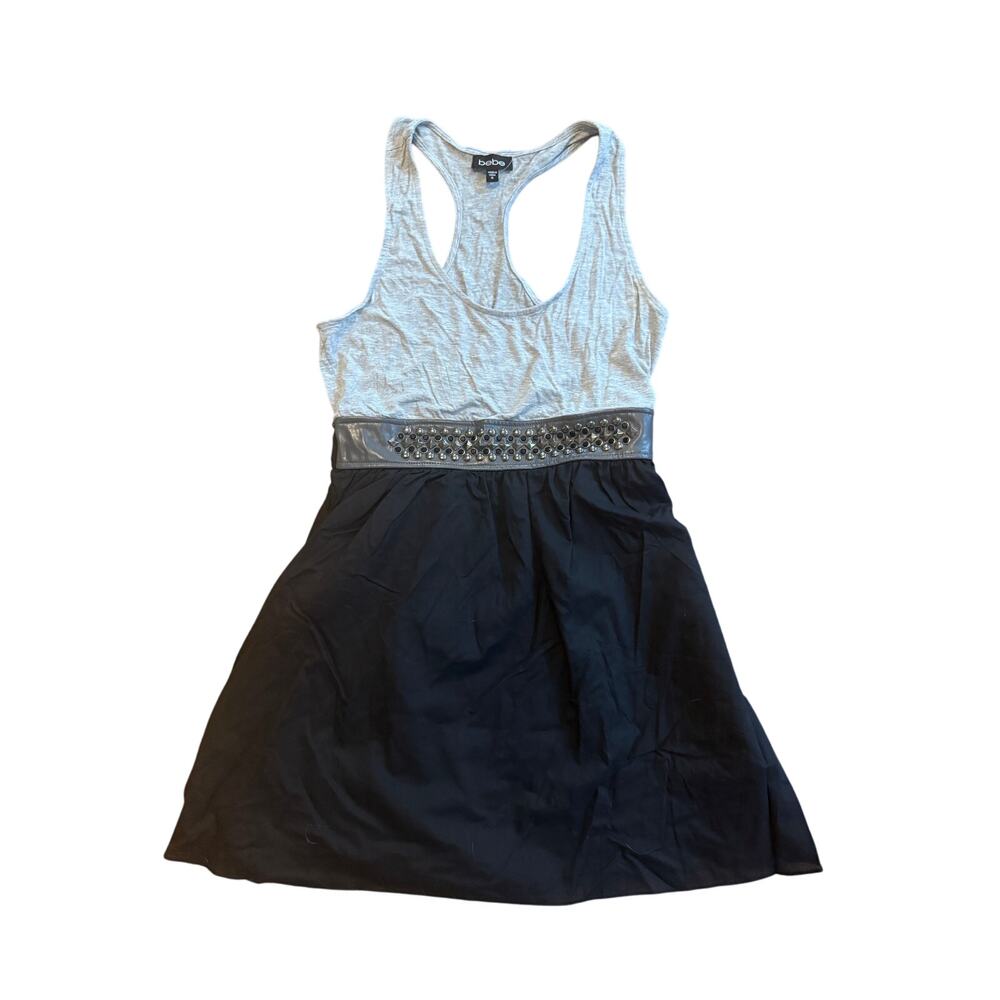 NWT Bebe Vintage Y2K Gray and Black Embellished Waist Dress M